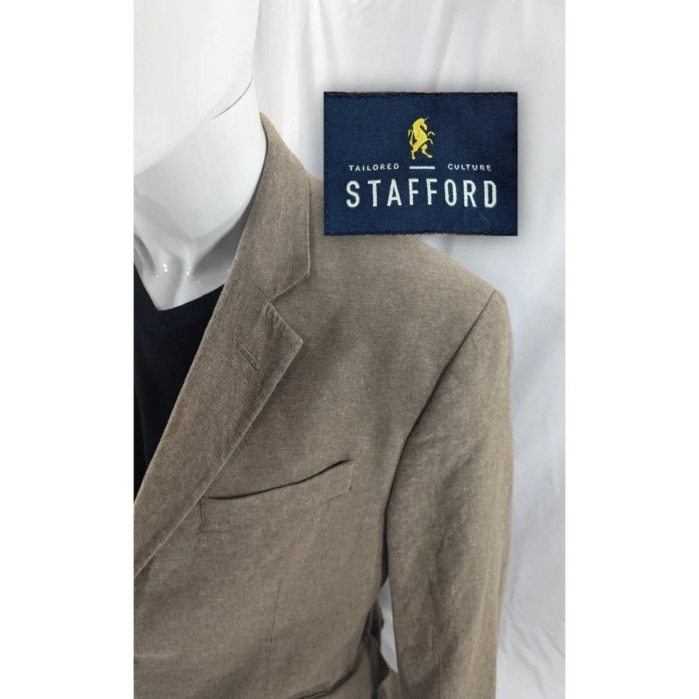Stafford Blazer Sport Coat Suit Jacket Linen Cotton Blend Heathered Red 42R‎ 44